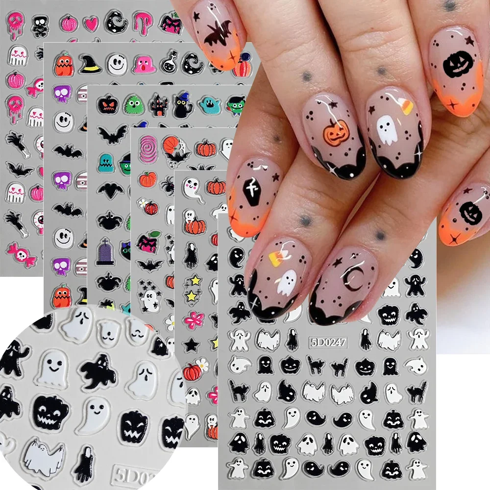 Nail Art - 1sheet 5D Halloween Nail Stickers Pink/Green/Black
